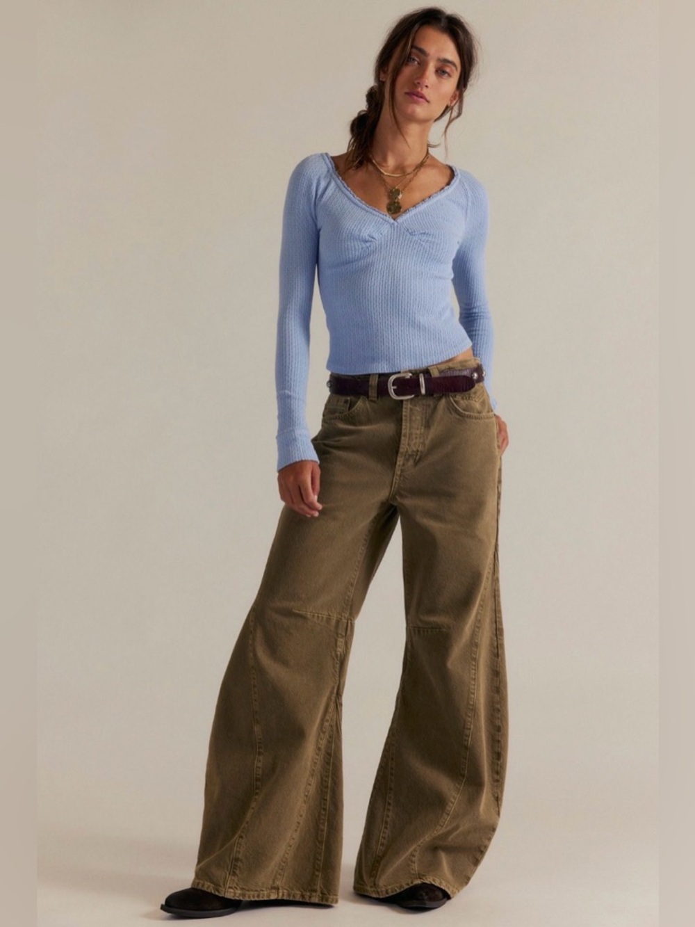 We The Free Emma Thermal Long Sleeve Top in Light Blue